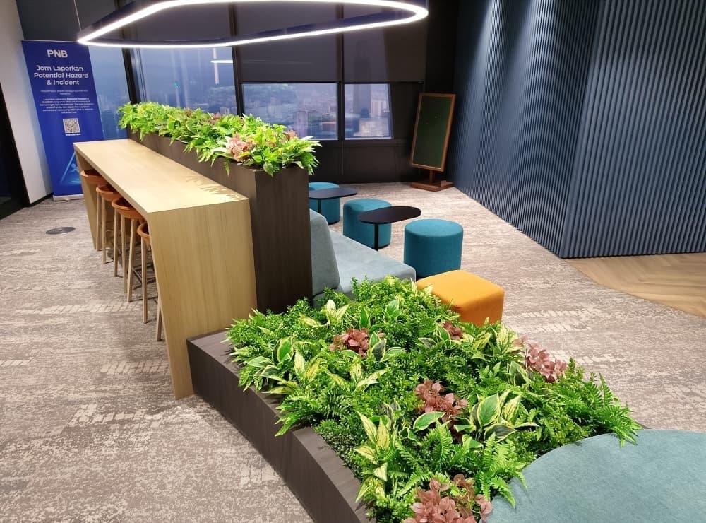 Artificial planting installation at PNB Office in Merdeka 118, view 1